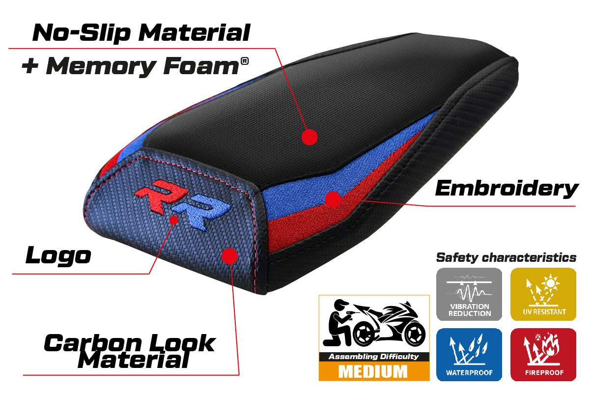 Funda de asiento BMW M1000RR 2023-2025 Tappezzeria Italia TPZ Comfort Rojo Azul Negro