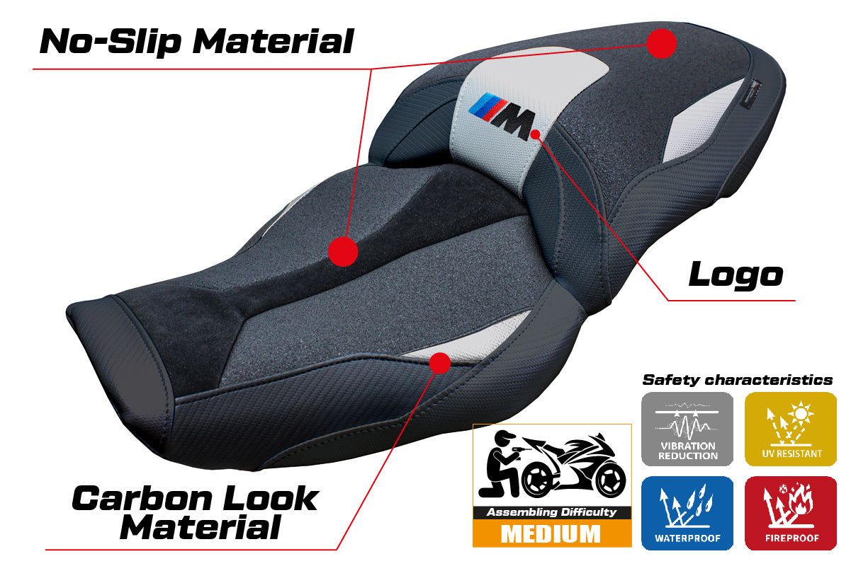 BMW M1000XR 2024-2025 Seat Cover Tappezzeria Italia TPZ Ultragrip in Silver and Black