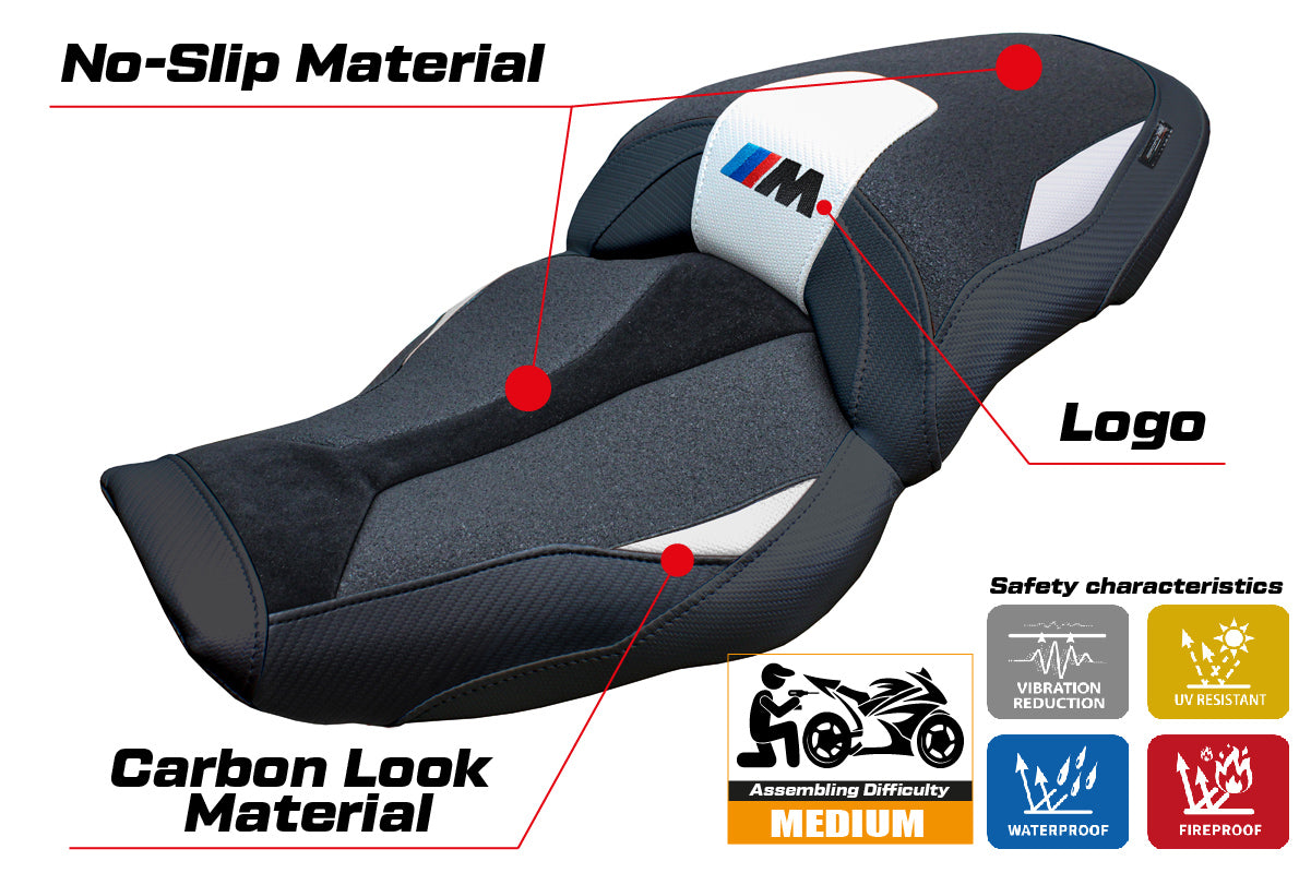 BMW M1000XR 2024-2026 Seat Cover Tappezzeria Italia TPZ Ultragrip in White and Black