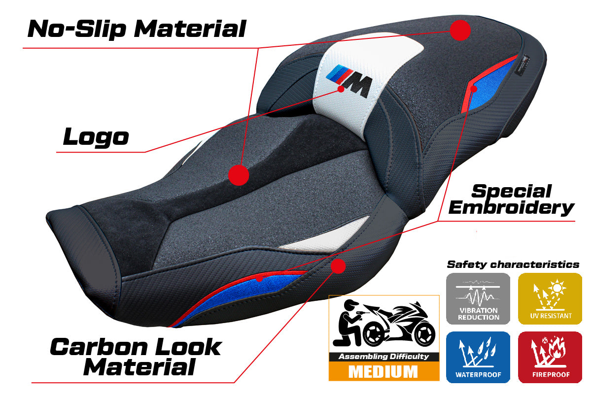 BMW M1000XR 2024-2026 Seat Cover Tappezzeria Italia TPZ Ultragrip in White Red Blue and Black