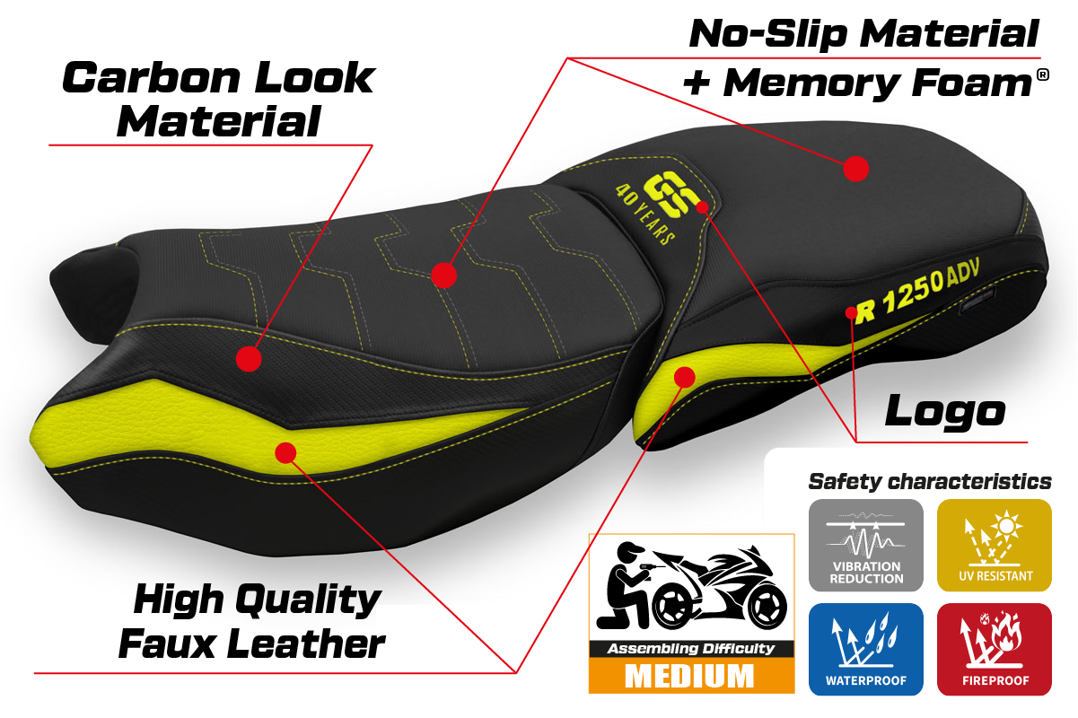 Funda de asiento calefactable Comfort Tappezzeria Italia TPZ para BMW R1250GS ADV 2019-2024 en amarillo