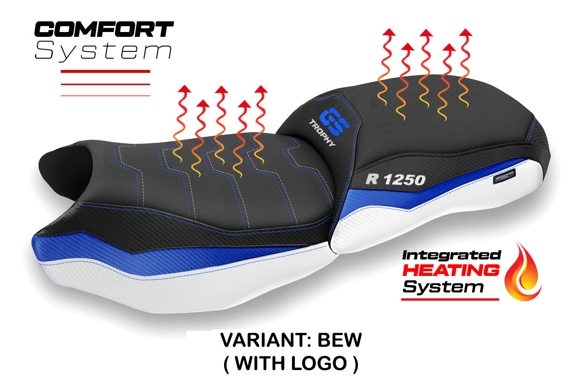 Funda de asiento calefactable Comfort Tappezzeria Italia TPZ para BMW R1250GS 2019-2023 en azul y blanco