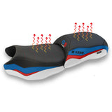 Funda de asiento calefactable Comfort BMW R1250GS 2019-2023 Tappezzeria Italia TPZ en blanco, rojo y azul