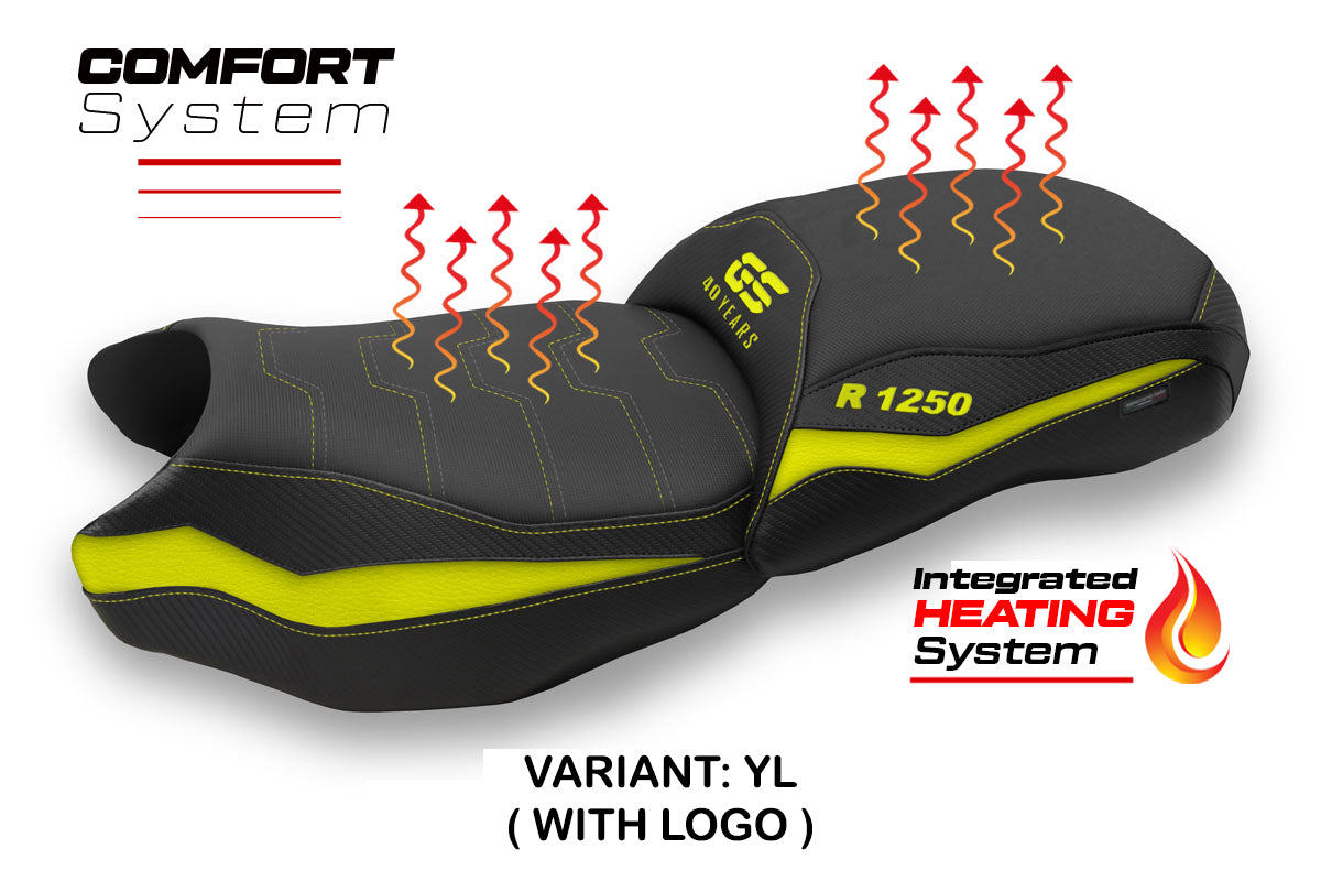 Funda de asiento calefactable Comfort Tappezzeria Italia TPZ para BMW R1250GS 2019-2023 en amarillo y negro