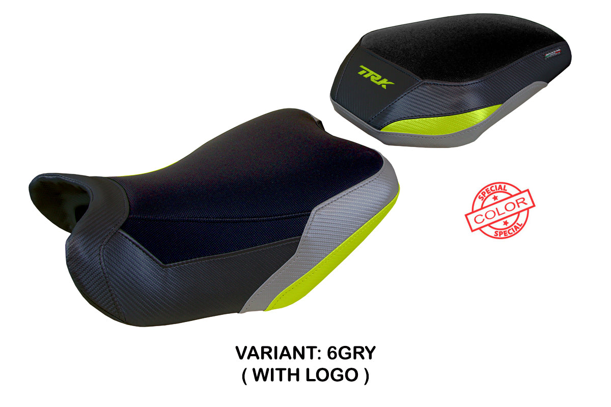 Funda de asiento Benelli TRK 702 2023-2025 Tappezzeria Italia TPZ en gris, amarillo y negro