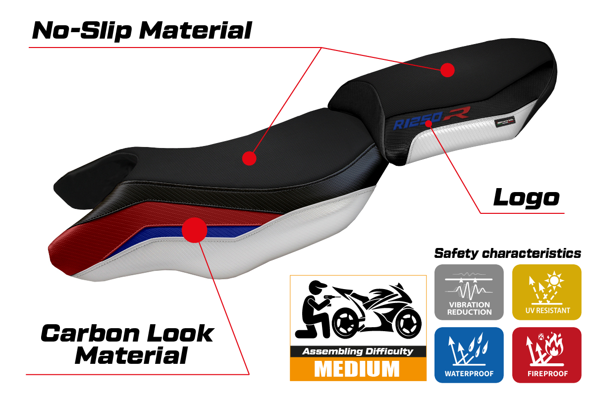 BMW R1250R 2019-2025 Seat Cover Tappezzeria Italia TPZ in Red, Blue and White HP
