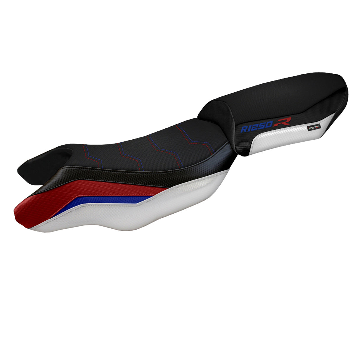 Funda de asiento BMW R1250R 2019-2025 Tappezzeria Italia TPZ Comfort en rojo, azul y blanco