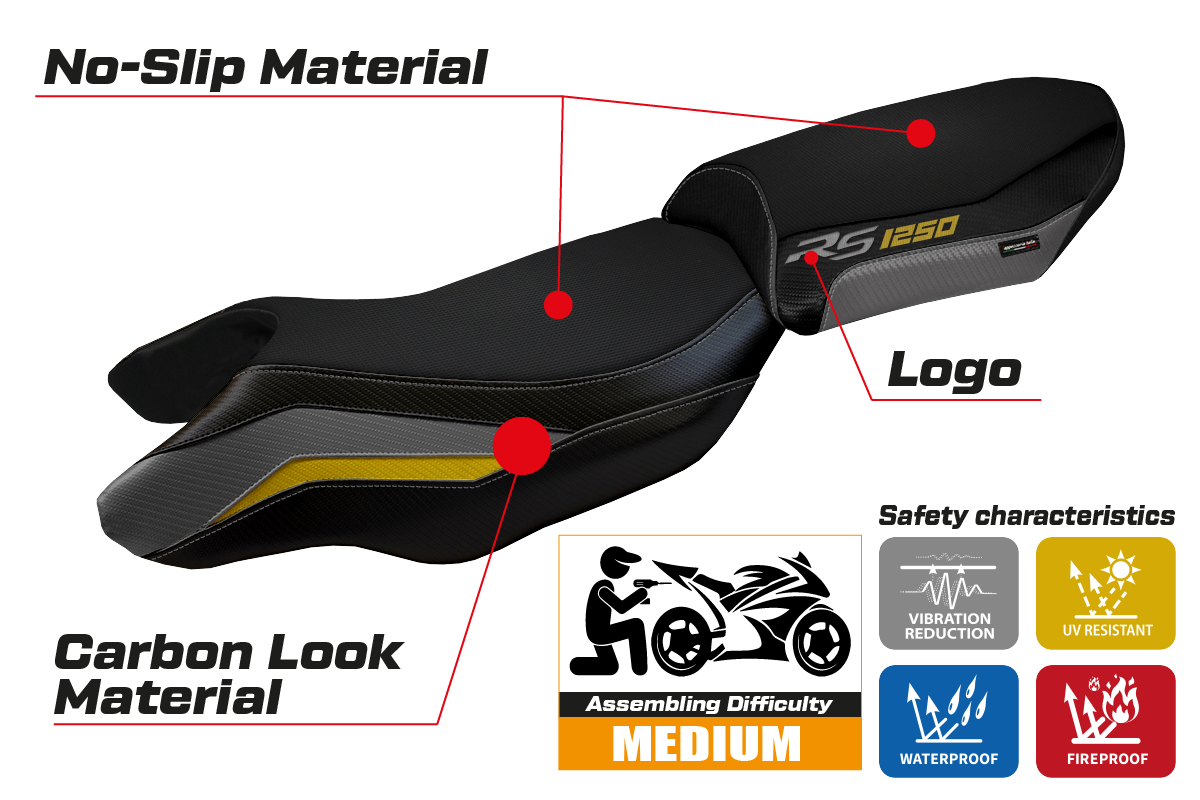 BMW R1250RS 2020-2024 Seat Cover Tappezzeria Italia TPZ in Grey, Yellow and Black