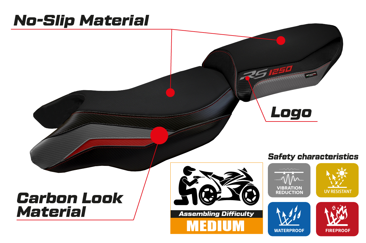 BMW R1250RS 2020-2024 Seat Cover Tappezzeria Italia TPZ in Grey, Red and Black