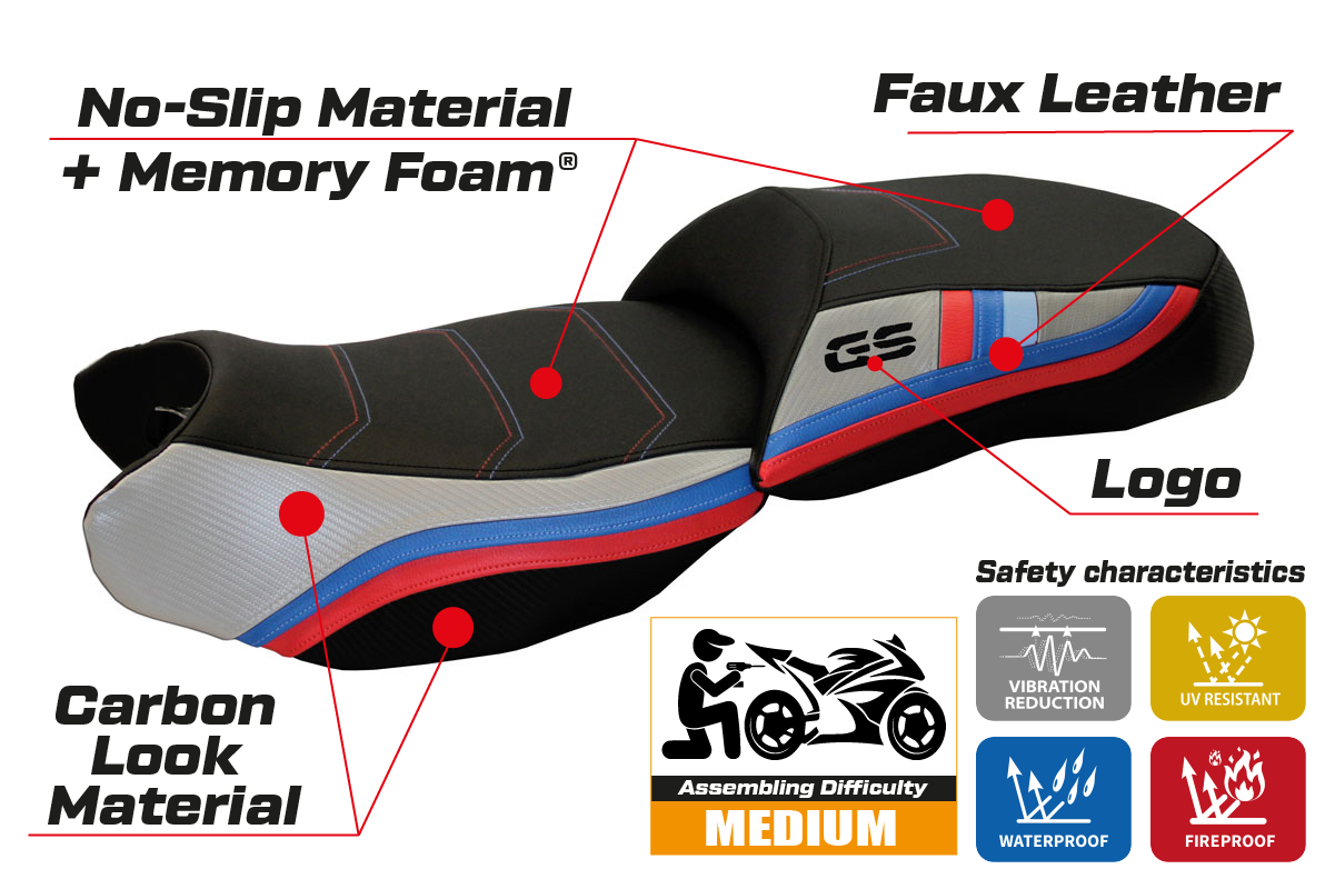 Funda de asiento BMW R1200GS 2013-2018 Tappezzeria Italia TPZ Comfort calefactable en plata y negro