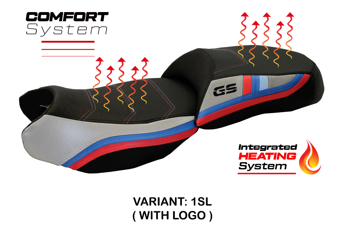 Funda de asiento BMW R1200GS 2013-2018 Tappezzeria Italia TPZ Comfort calefactable en plata y negro