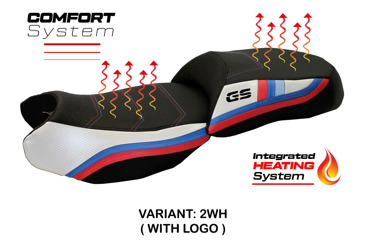 Funda de asiento BMW R1200GS 2013-2018 Tappezzeria Italia TPZ Comfort calefactable en blanco y negro