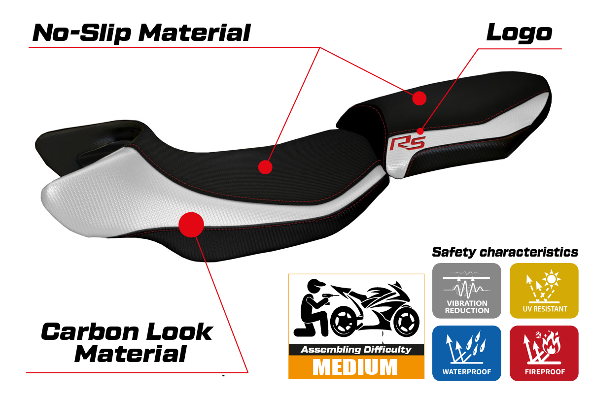 BMW R1200RS 2015-2019 Seat Cover Tappezzeria Italia TPZ in White, Red and Black