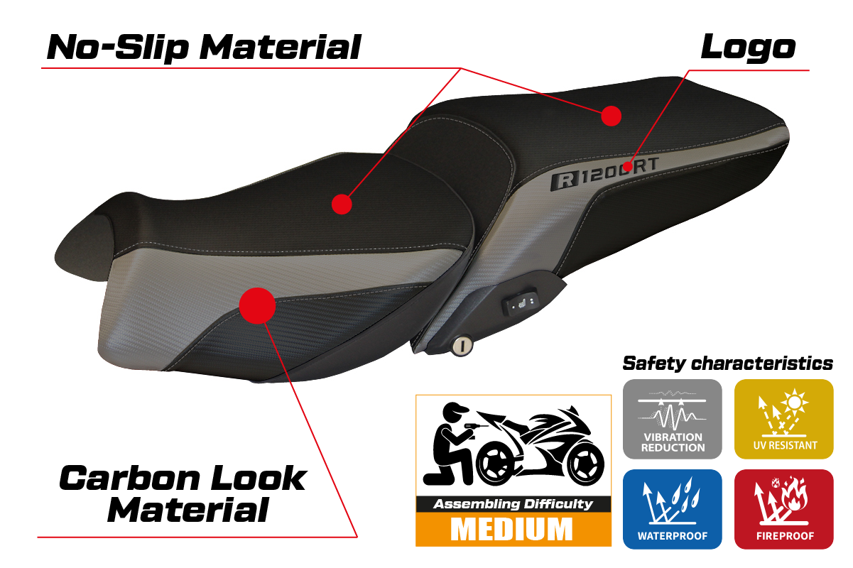 BMW R1200RT 2014-2018 Seat Cover Tappezzeria Italia TPZ in Grey and Black