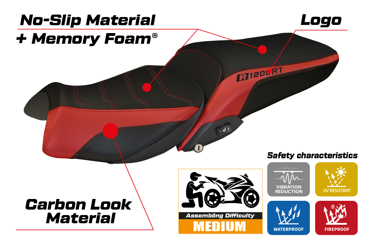 BMW R1200RT 2014-2018 Seat Cover Tappezzeria Italia TPZ Comfort in Red and Black