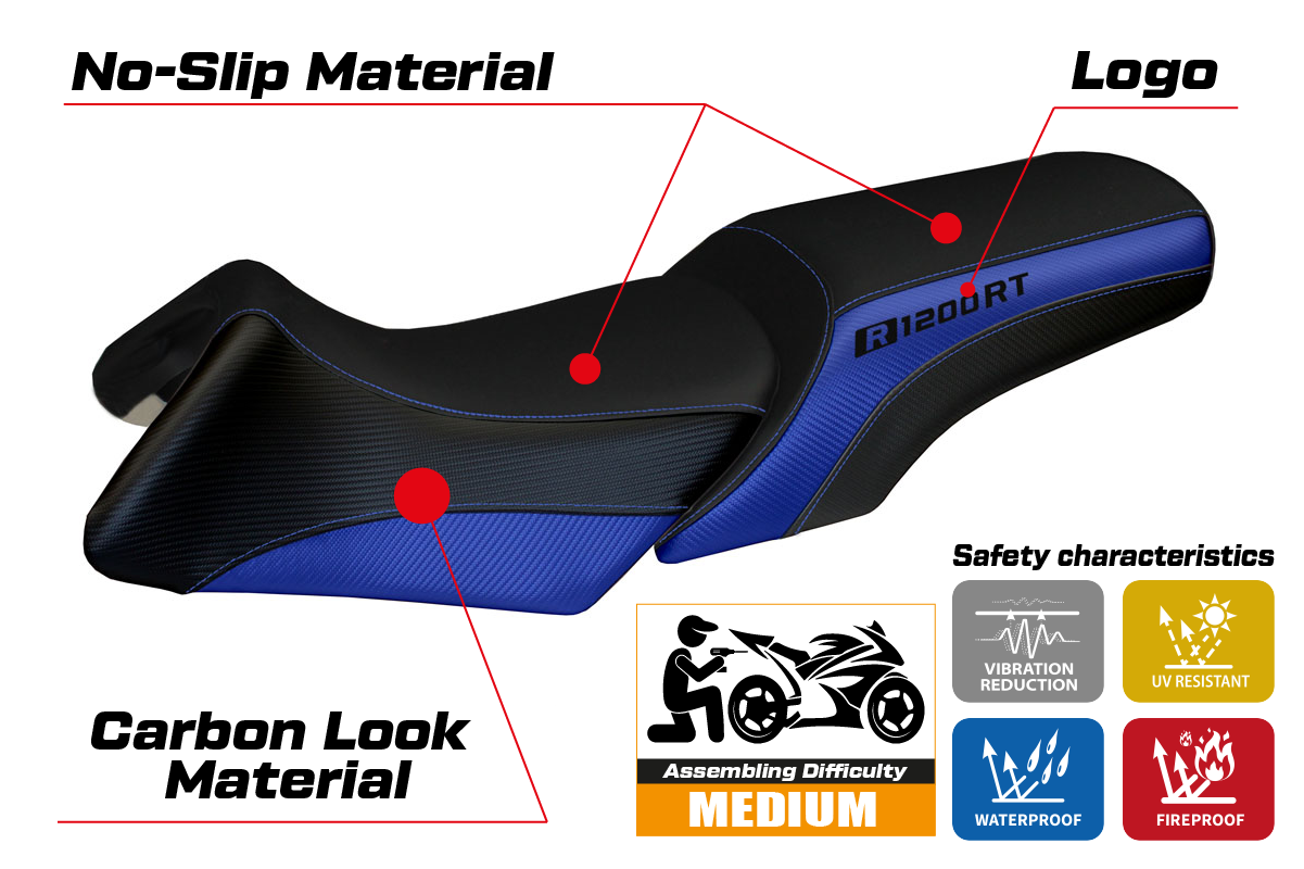 BMW R1200RT 2006-2013 Seat Cover Tappezzeria Italia TPZ in Blue and Black