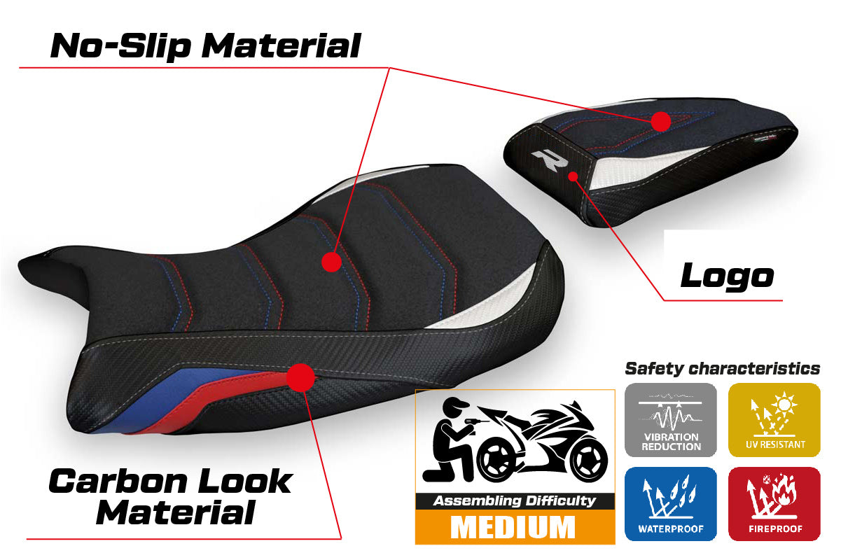 BMW S1000R 2021-2026 Seat Cover Tappezzeria Italia TPZ Ultragrip in HP Blue, Red and White