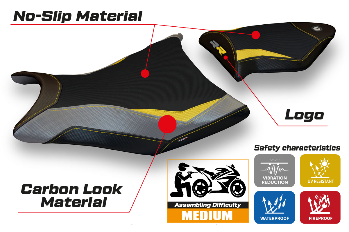 BMW S1000RR 2009-2011 Seat Cover Tappezzeria Italia TPZ in Yellow, Grey and Black