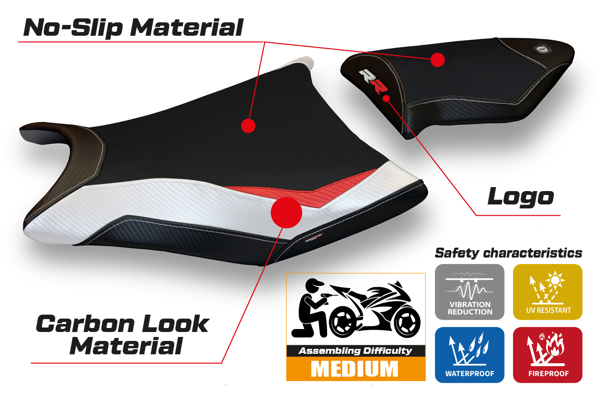 BMW S1000RR 2009-2011 Seat Cover Tappezzeria Italia TPZ Comfort in Red, White and Black