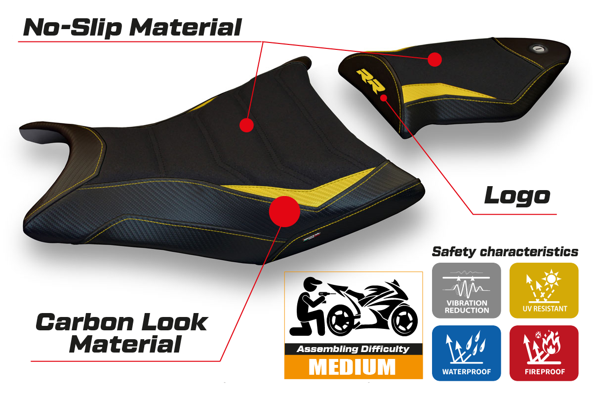 BMW S1000RR 2009-2011 Seat Cover Tappezzeria Italia TPZ Ultragrip in Yellow and Black