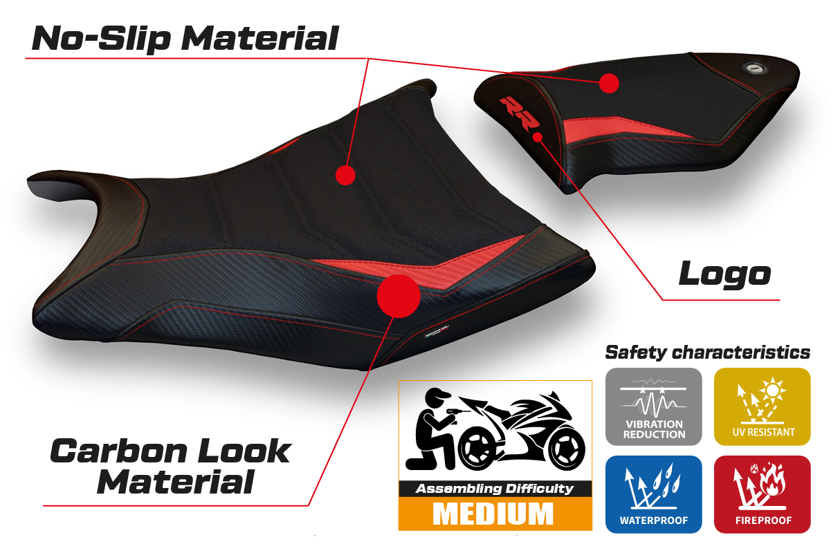 BMW S1000RR 2009-2011 Seat Cover Tappezzeria Italia TPZ Ultragrip in Red and Black