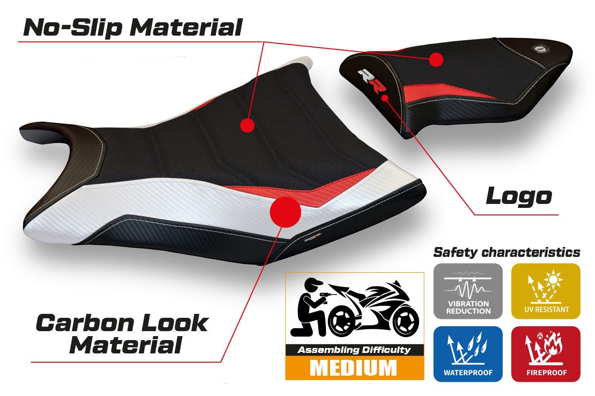BMW S1000RR 2009-2011 Seat Cover Tappezzeria Italia TPZ Ultragrip in Red, White and Black