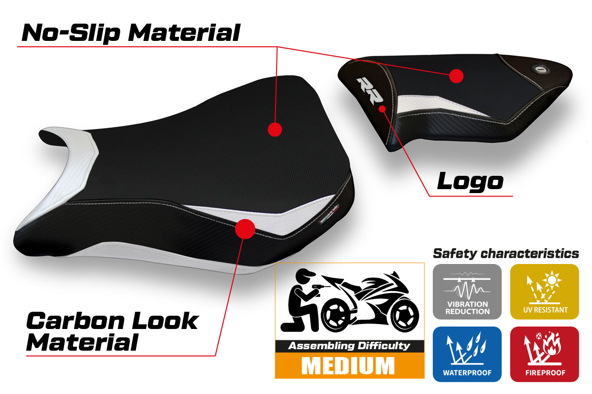 Funda de asiento para BMW S1000RR 2012-2014 Tappezzeria Italia TPZ en blanco y negro