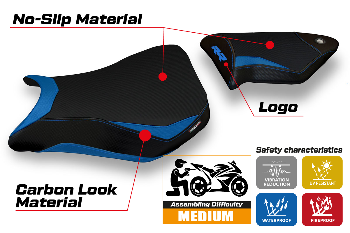 Funda de asiento para BMW S1000RR 2012-2014 Tappezzeria Italia TPZ en azul y negro