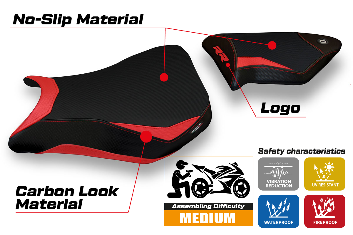 Funda de asiento BMW S1000RR 2012-2014 Tappezzeria Italia TPZ en rojo y negro