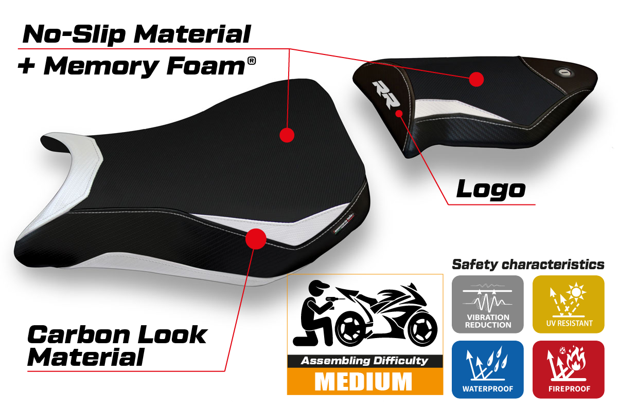 Funda de asiento BMW S1000RR 2012-2014 Tappezzeria Italia TPZ Comfort en blanco y negro