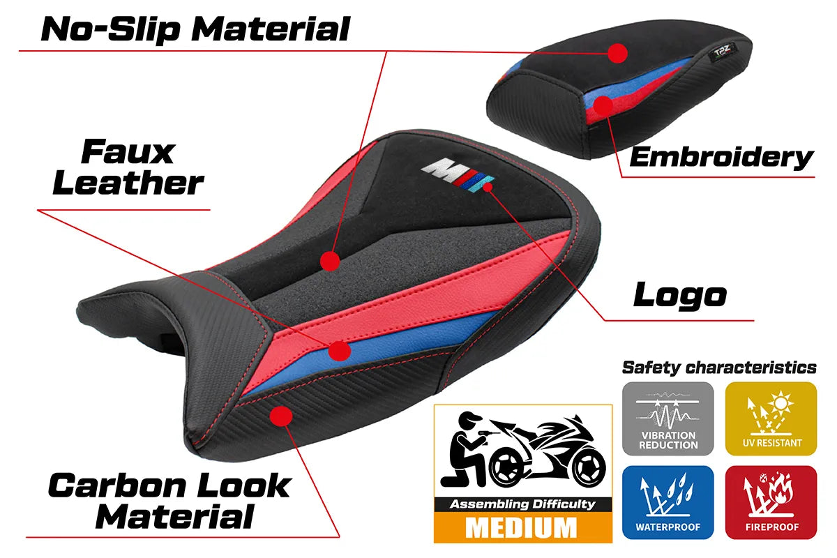 BMW S1000RR 2019-2026 Seat Cover TPZ Italia Velvet Red Blue