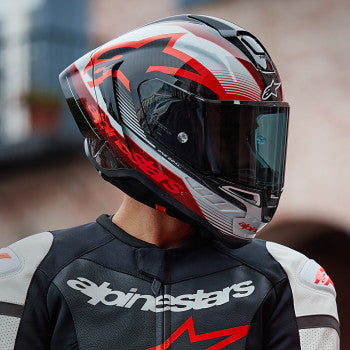 Casco de moto ALPINESTARS Supertech R10 - Team - Negro/Rojo carbón/Blanco brillante - Talla 2XL 8200224-1352-XXL