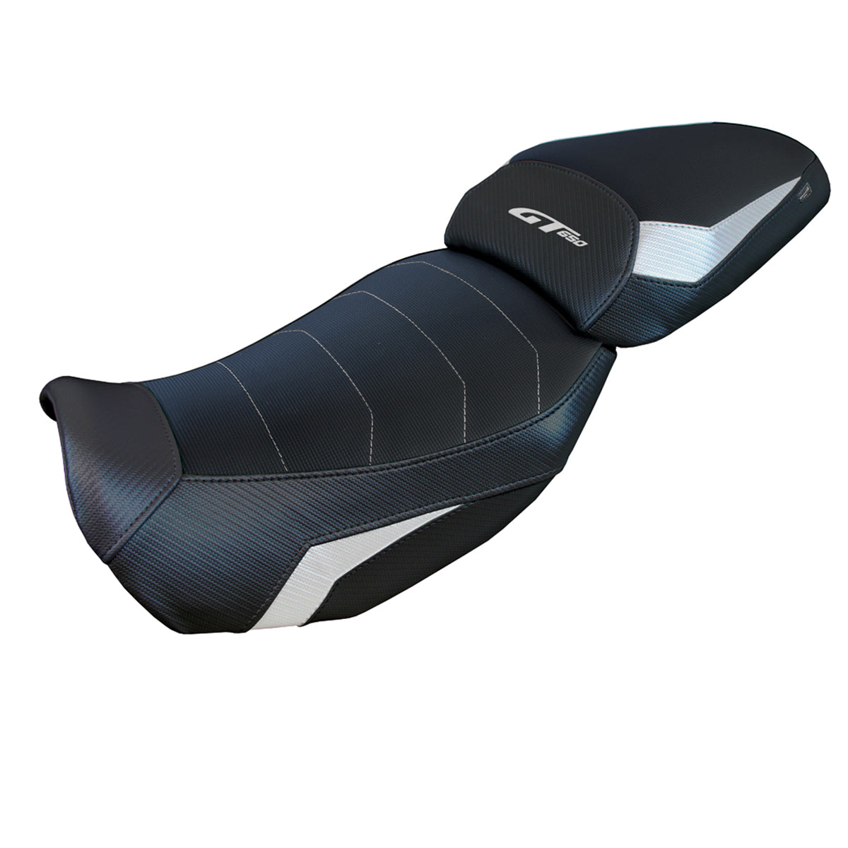 Funda de asiento Tappezzeria Italia TPZ Comfort para CF Moto 650GT 2021-2025 en blanco y negro