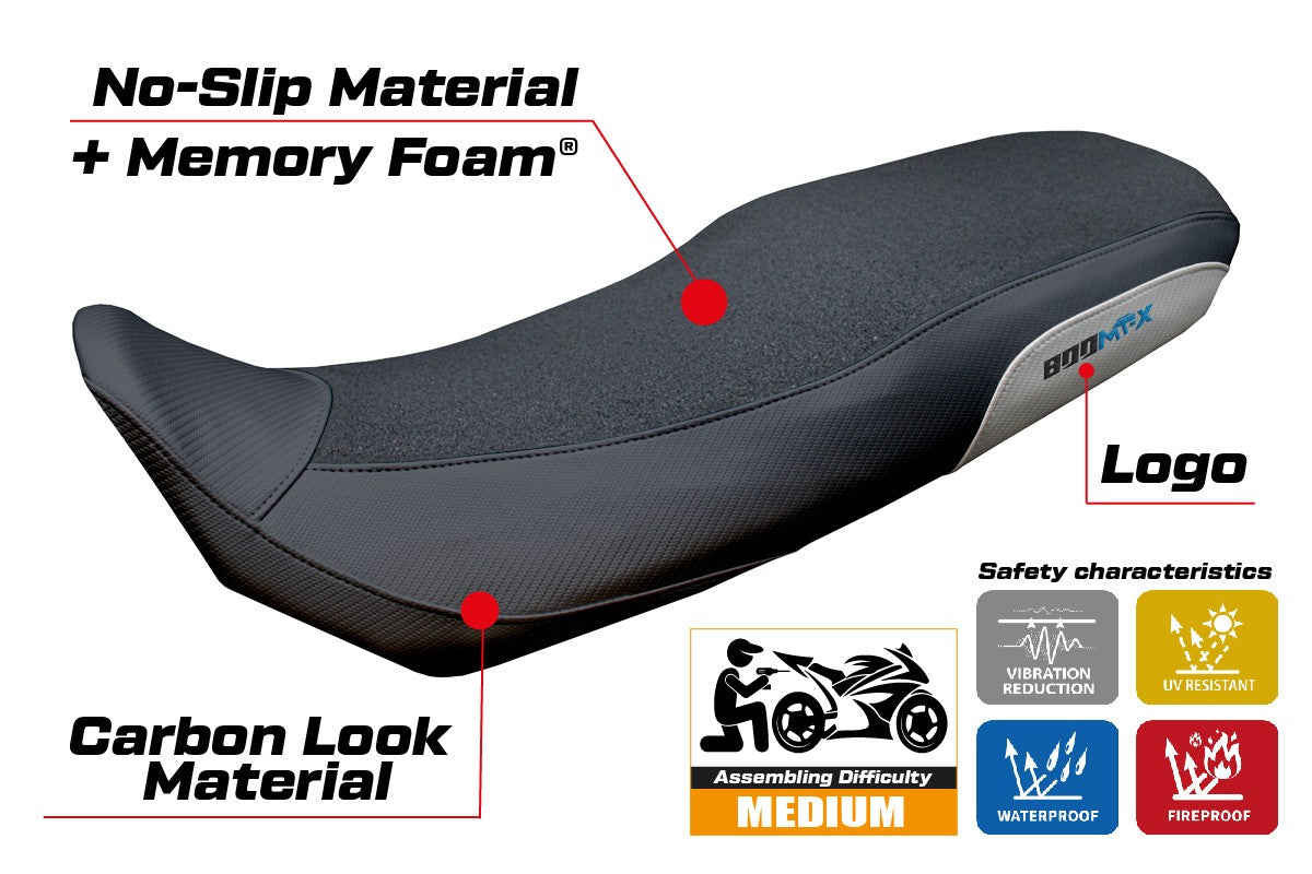 Funda de asiento CF Moto 800 MT X 2025 Tappezzeria Italia TPZ Ultragrip Comfort Plata Negro