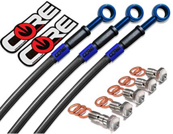 Kawasaki ZX6R 2013-2026 Front Rear Brake Lines Carbon Blue Steel