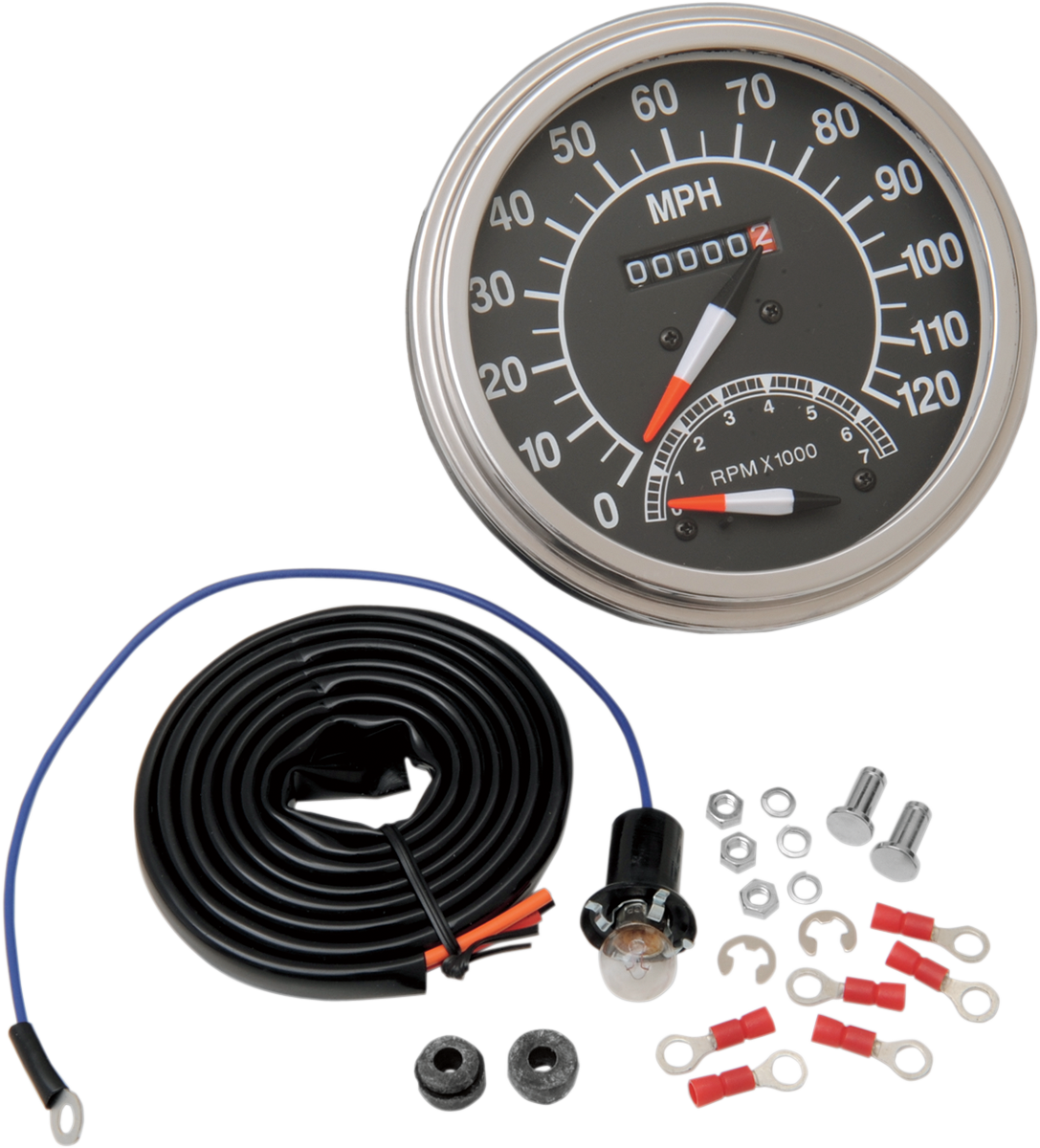 ESPECIALIDADES DE DRAG VELOCÍMETRO DE 5" MPH, VELOCÍMETRO 2:1, ESTILO FL, CON TACÓMETRO - 1968-1984, CARA NEGRA, SIN PERILLA DE REINICIO 72418M