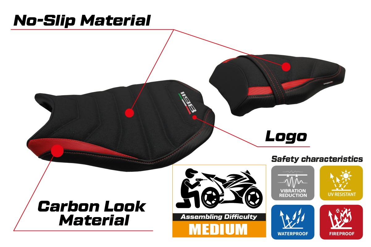 Ducati 1198 2007-2013 Seat Cover Tappezzeria Italia TPZ Ultragrip in Red and Black