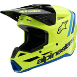 Casco de motocicleta juvenil ALPINESTARS SM3 - Radium - Amarillo brillante fluorescente/Negro/Azul - Pequeño 8301825-5017-YS 