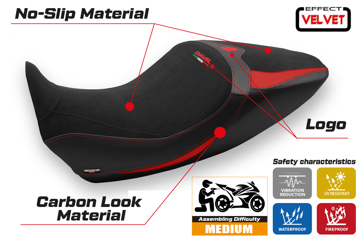 Ducati Diavel 1260 2019-2023 Seat Cover Tappezzeria Italia TPZ in Black and Red