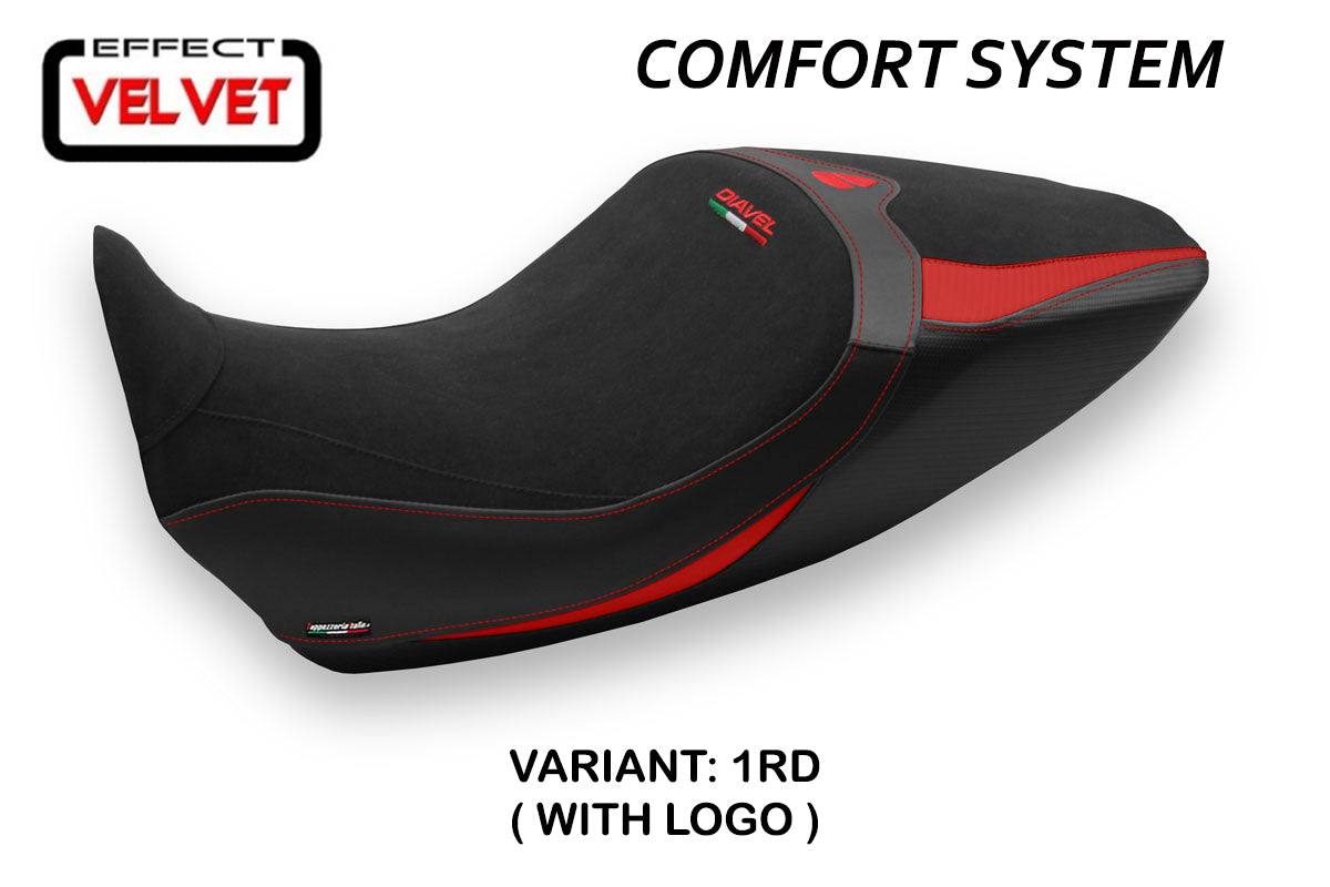 Funda de asiento Tappezzeria Italia TPZ Comfort para Ducati Diavel 1260 2019-2023 en negro y rojo