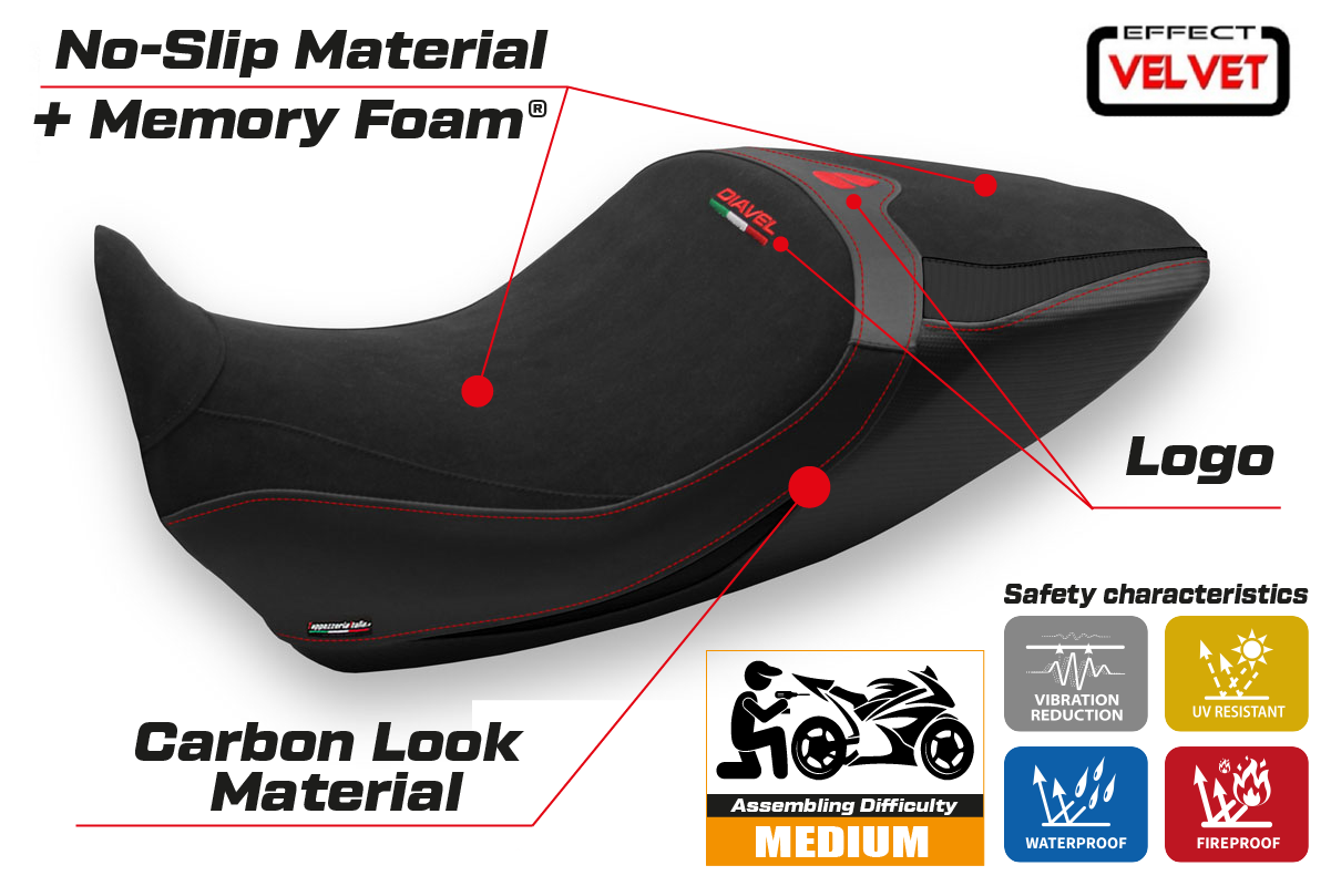 Funda de asiento Tappezzeria Italia TPZ Comfort para Ducati Diavel 1260 2019-2023 en negro