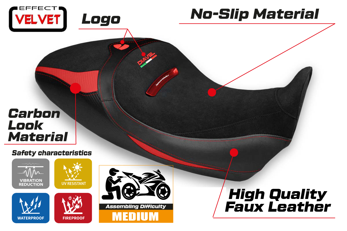 Funda de asiento para Ducati Diavel 1260 1260S 2019-2023 Tappezzeria Italia TPZ en rojo y negro