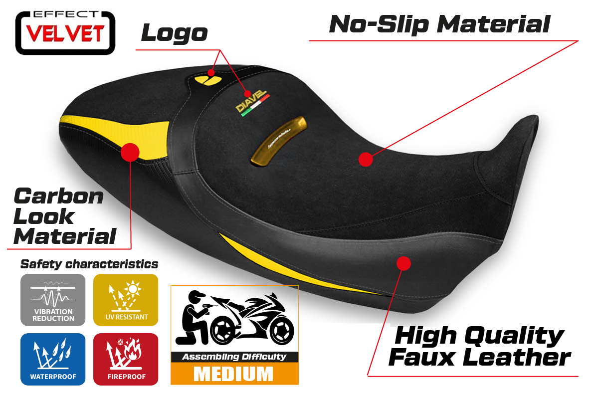 Funda de asiento Tappezzeria Italia TPZ para Ducati Diavel 1260 1260S 2019-2023 en amarillo y negro