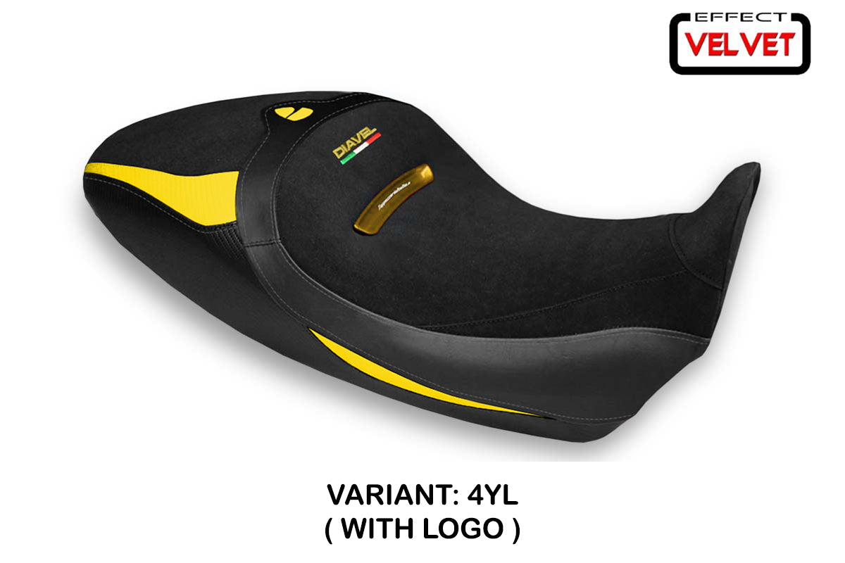 Funda de asiento Tappezzeria Italia TPZ para Ducati Diavel 1260 1260S 2019-2023 en amarillo y negro
