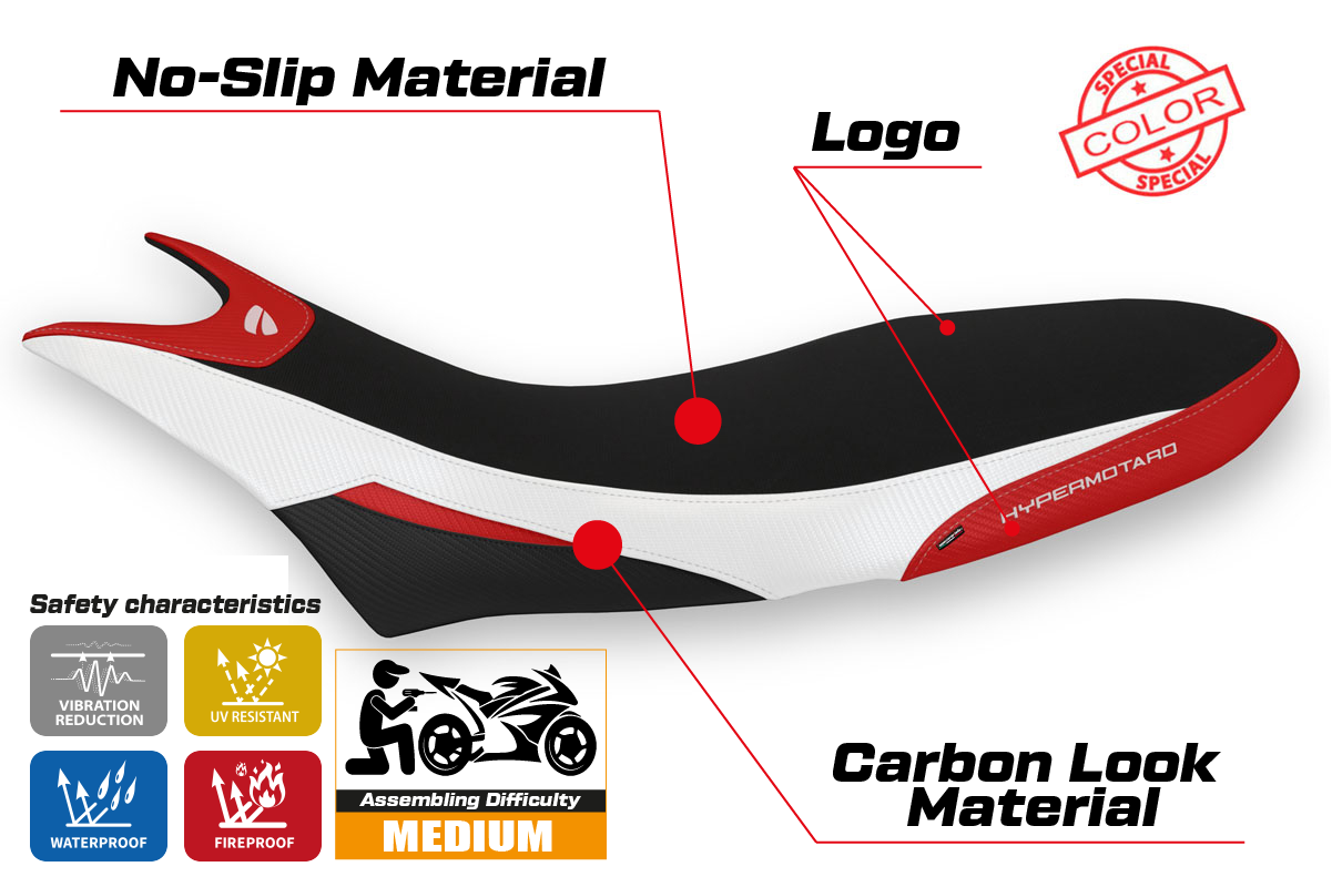 Funda de asiento Tappezzeria Italia TPZ para Ducati Hypermotard 950 2019-2025 en blanco y rojo