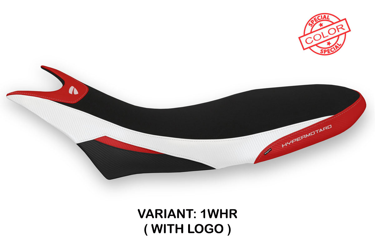 Funda de asiento Tappezzeria Italia TPZ para Ducati Hypermotard 950 2019-2025 en blanco y rojo