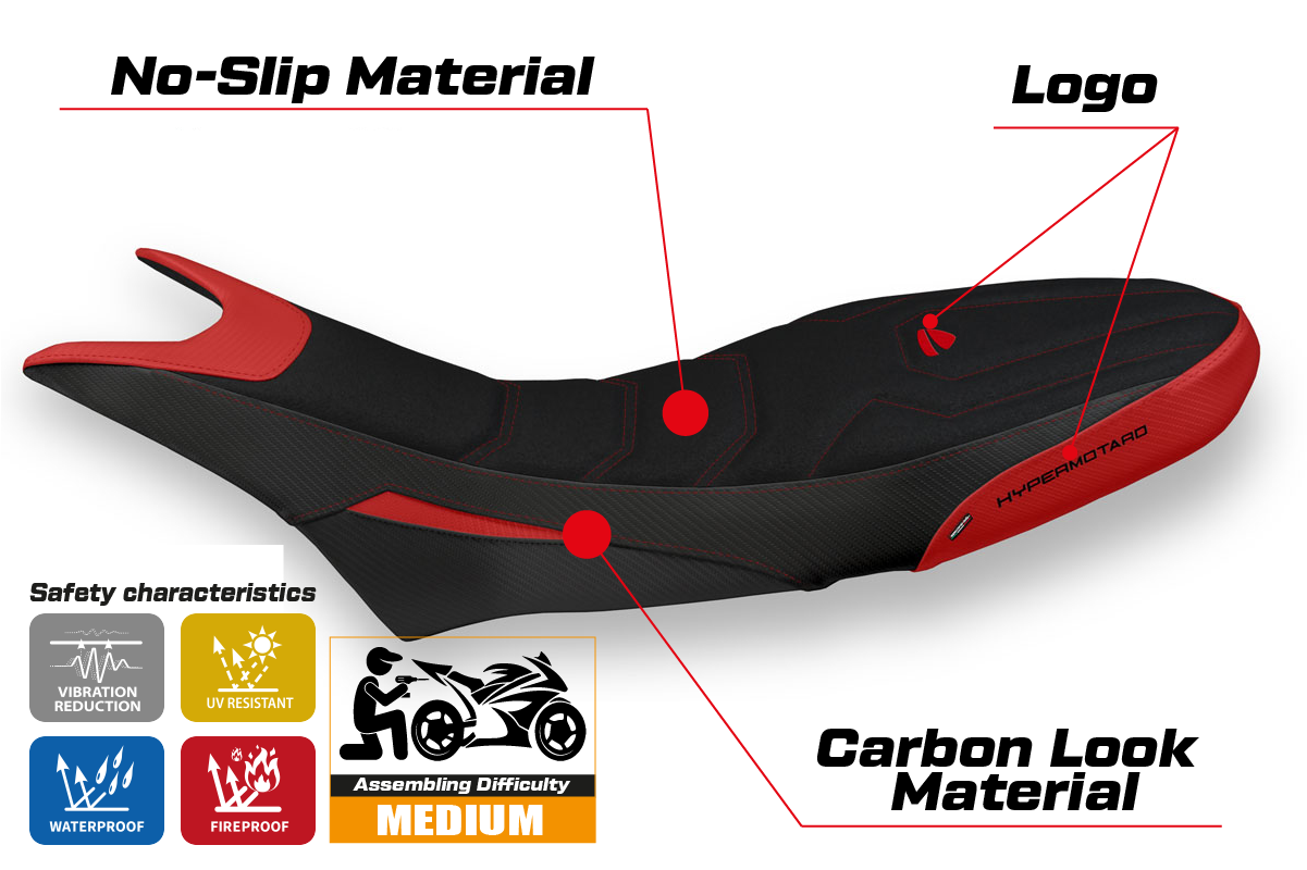 Funda de asiento Tappezzeria Italia TPZ Ultragrip para Ducati Hypermotard 950 2019-2025 en rojo