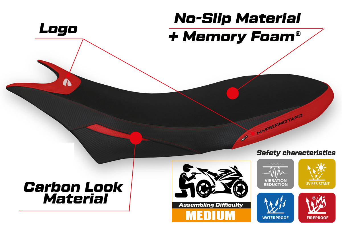 Funda de asiento Tappezzeria Italia TPZ Comfort para Ducati Hypermotard 950 2019-2025 en rojo