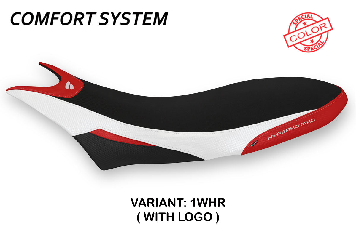 Funda de asiento Tappezzeria Italia TPZ Comfort para Ducati Hypermotard 950 2019-2025 en blanco y rojo