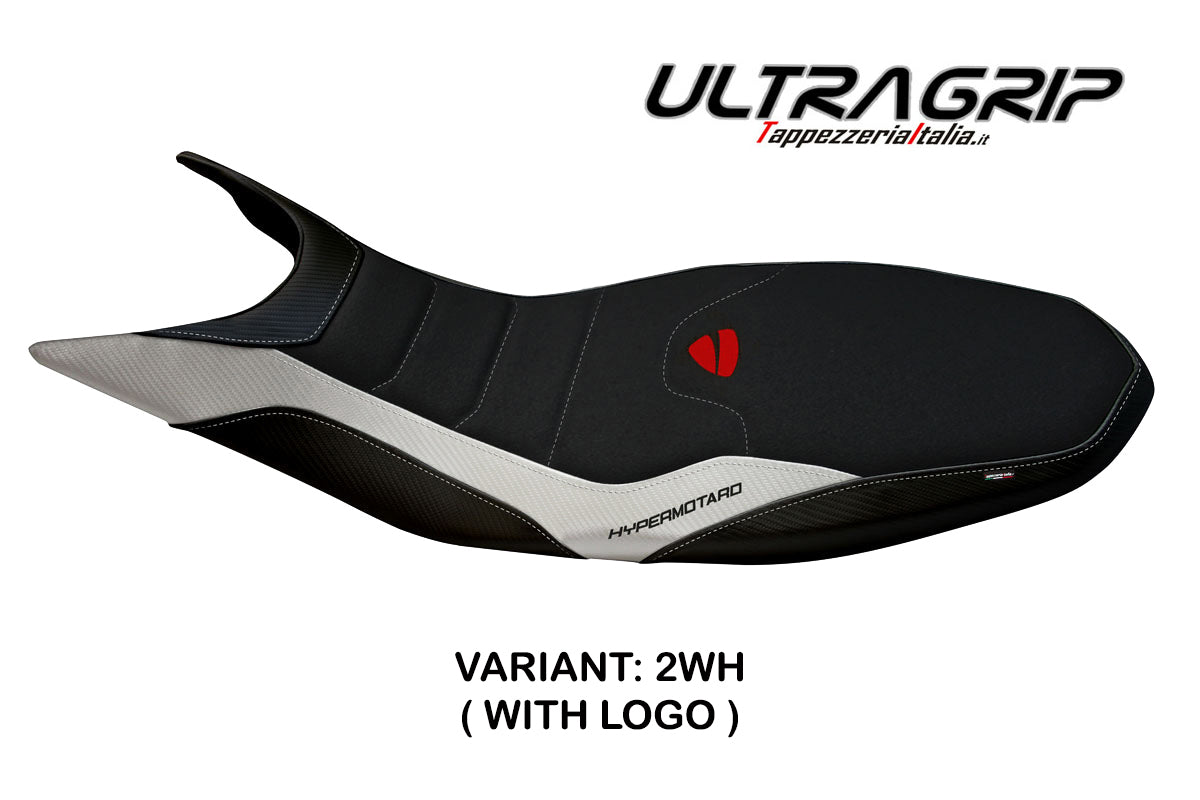 Funda de asiento Tappezzeria Italia TPZ Ultragrip para Ducati Hypermotard 821 939 2013-2018 en blanco